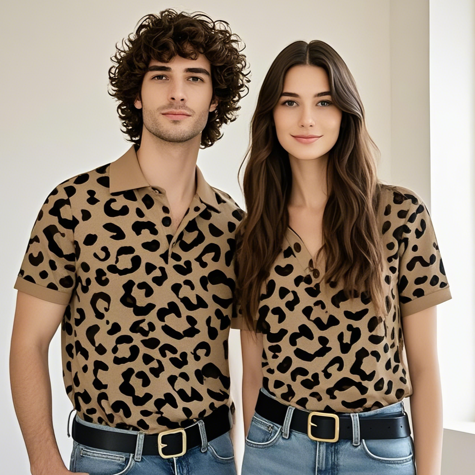 Couples Golf Polo Shirt Set Leopard Pattern Performance Poly Spandex Polo (4)