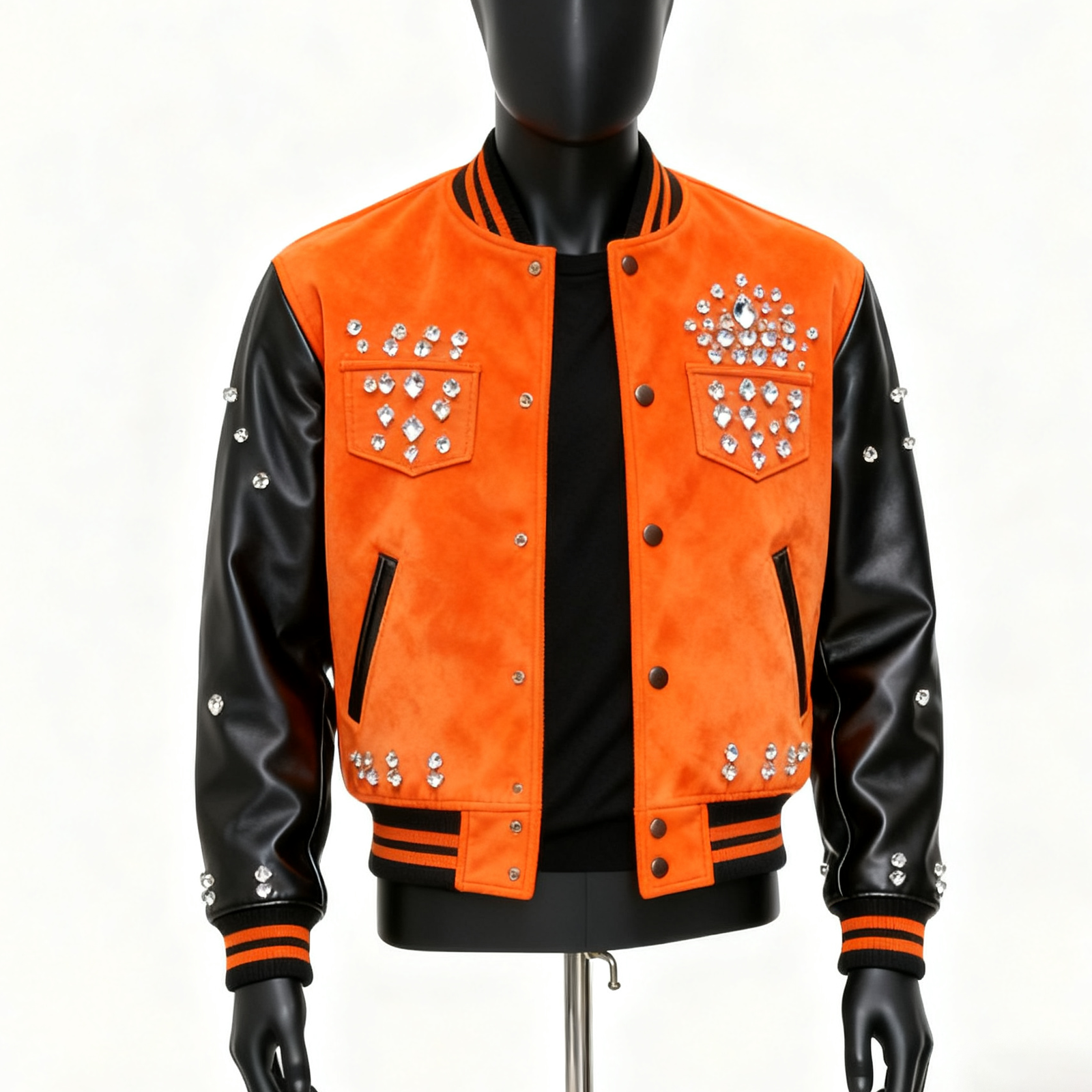 Custom Embroidered Varsity Jacket Rhinestone Waterproof Bomber Motorcycle Letterman Jacket (2)