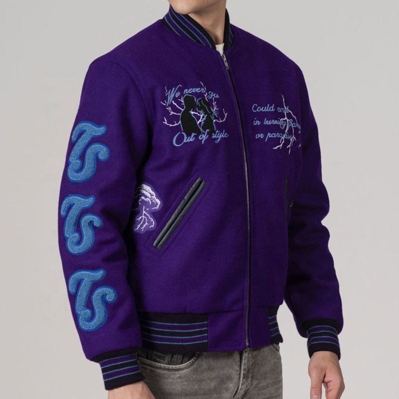 Custom Logo Embroidery Wool Varsity Letterman Baseball Jacket Patchwork College Streetwear Jacket (5)