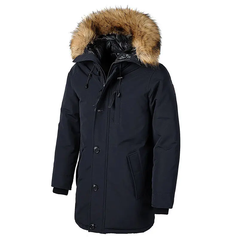 Custom Logo Men’s Long Duck Down Parka Jacket with Fur Hood (1)