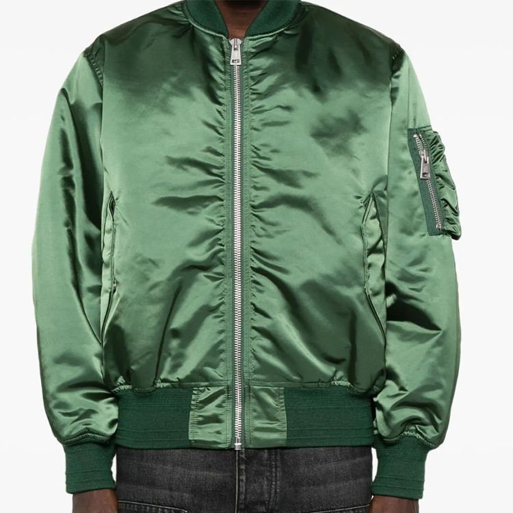 Custom Patch Bomber Jacket Padded Nylon Satin Tactical Puffer Coat (1)
