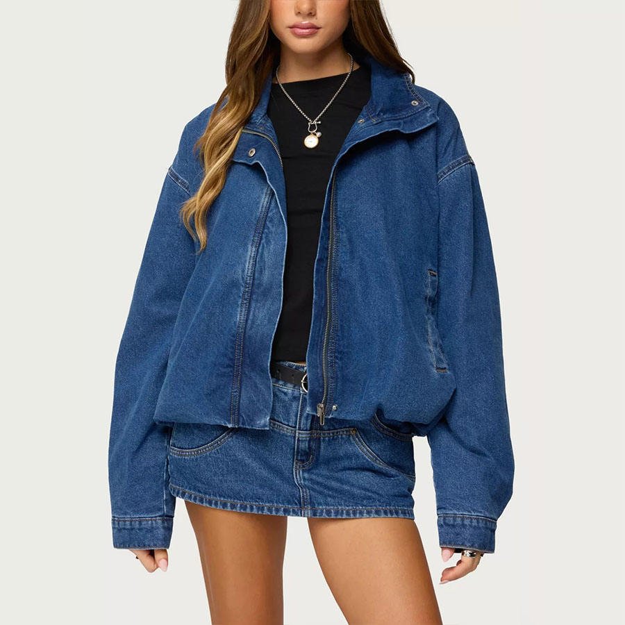Custom Women’s Oversized Denim Jacket Casual Ladies Streetwear Jean Jacket Manufacturer OEM (4)