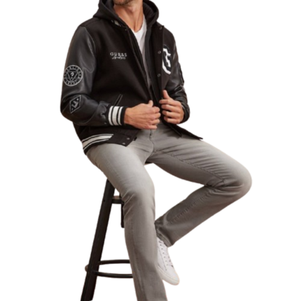 Custom logo hooded varsity jacket
