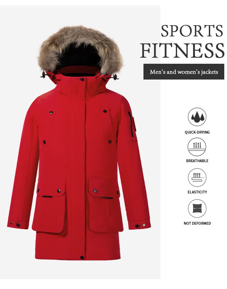 Customized Unisex Waterproof Long Parka Jacket with Faux Fur Collar (3)