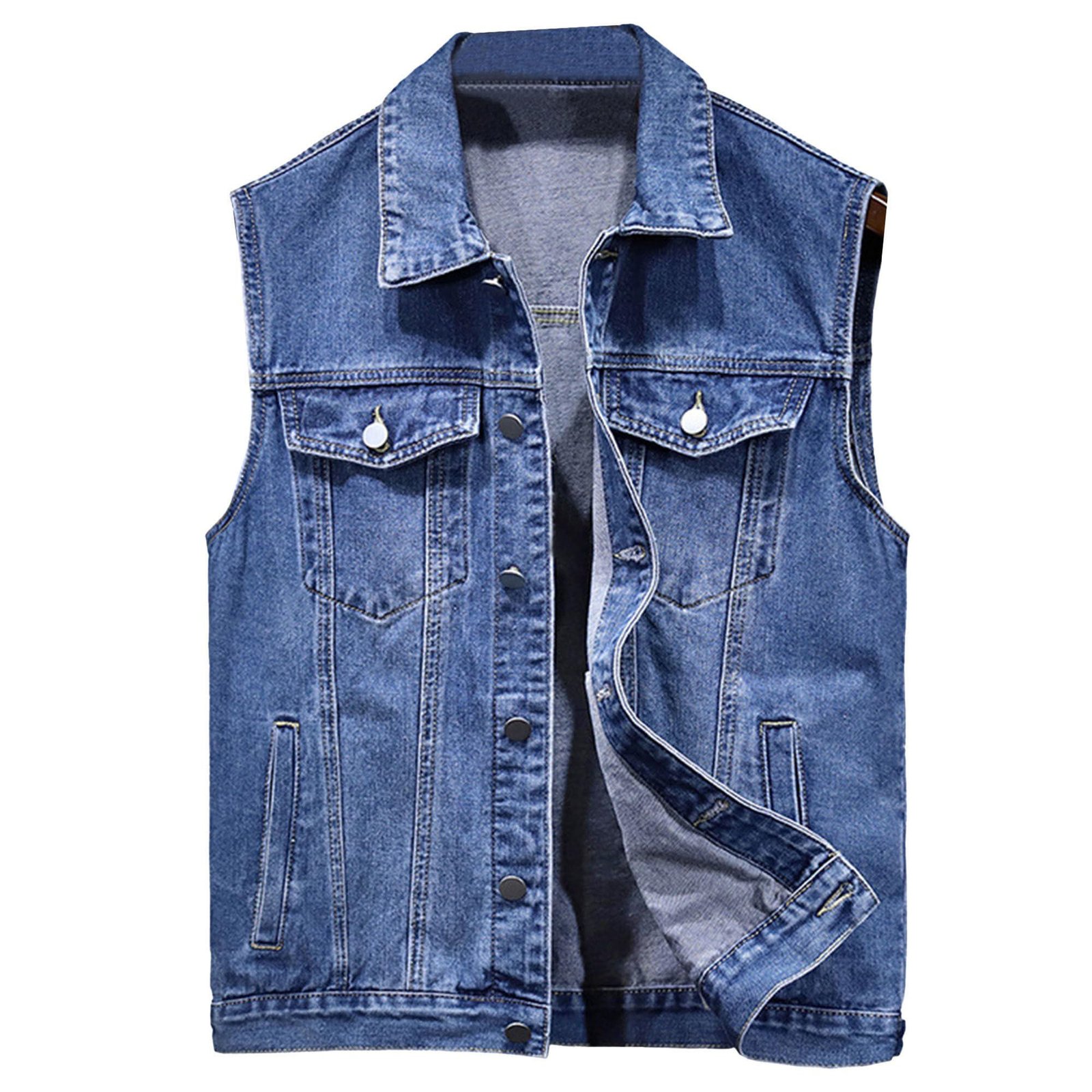 Men’s Casual Denim Vest Sleeveless 100% Cotton Breathable Autumn Outerwear (1)