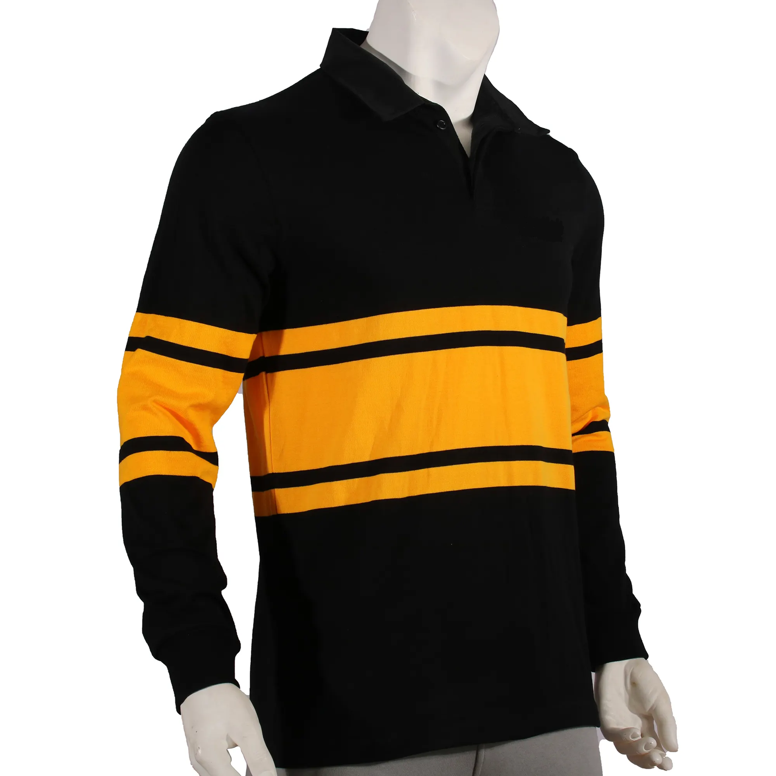 Men’s Custom Long Sleeve Rugby Polo Shirt Breathable Sewn Stripe Rugby Top (1)