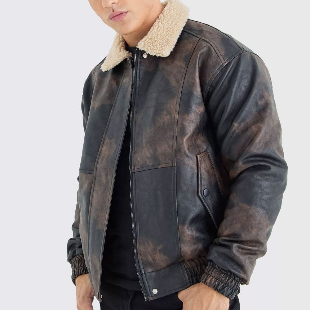 Men’s Faux Fur Bomber Jacket Shearling Leather Winter Coat Custom Logo (2)