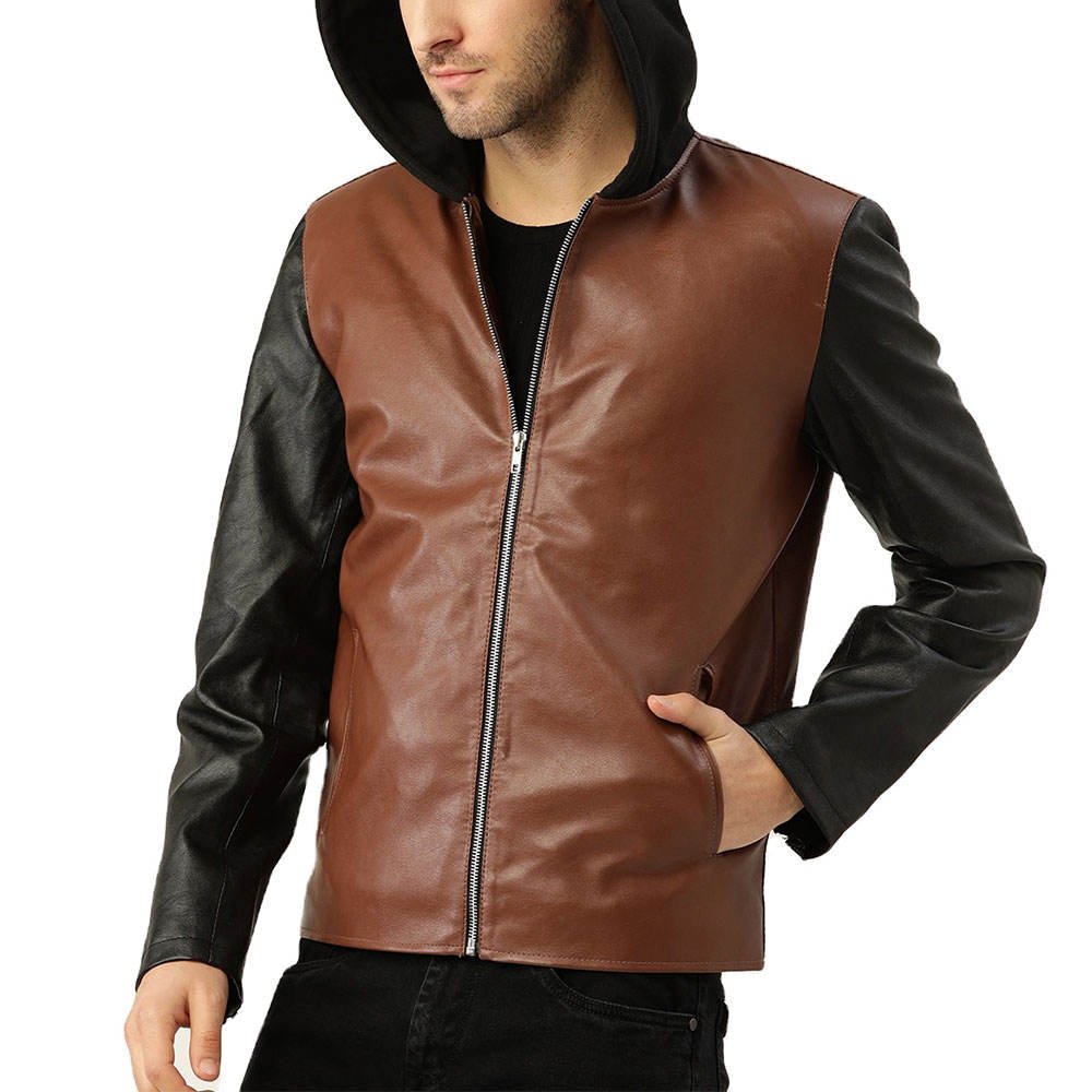 Men’s Genuine Leather Hooded Jacket Soft Zip Up Casual Stylish Outerwear Coat (1)