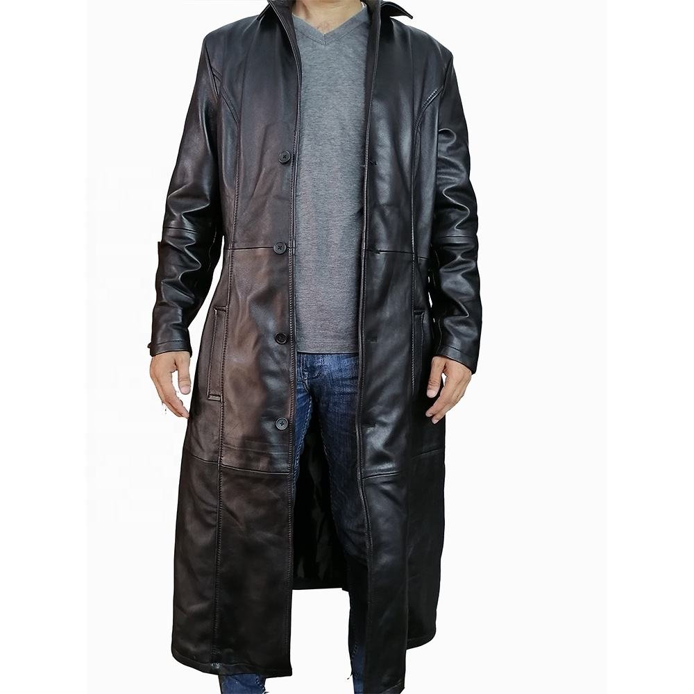 Men’s Leather Trench Long Coat Customized Breathable Extra Long Fashion Overcoat (4)