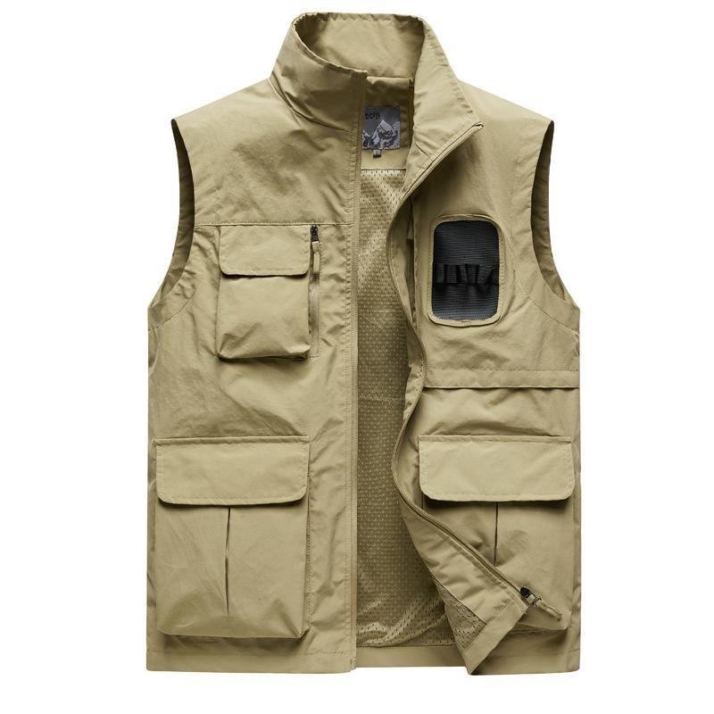 Men’s Multi-Pocket Cotton Utility Vest Zipper Outdoor Workwear Fishing Hiking Vest Custom Logo (1)