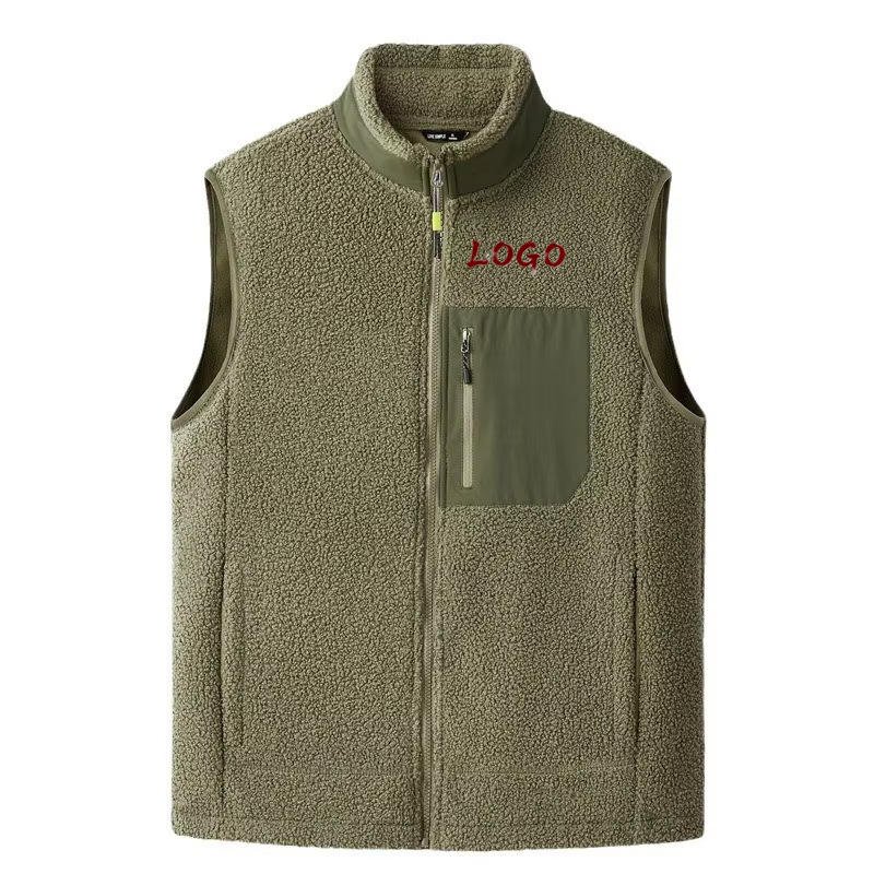Men’s Oversized Polar Fleece Utility Vest Sleeveless Winter Jacket Custom Logo (5)
