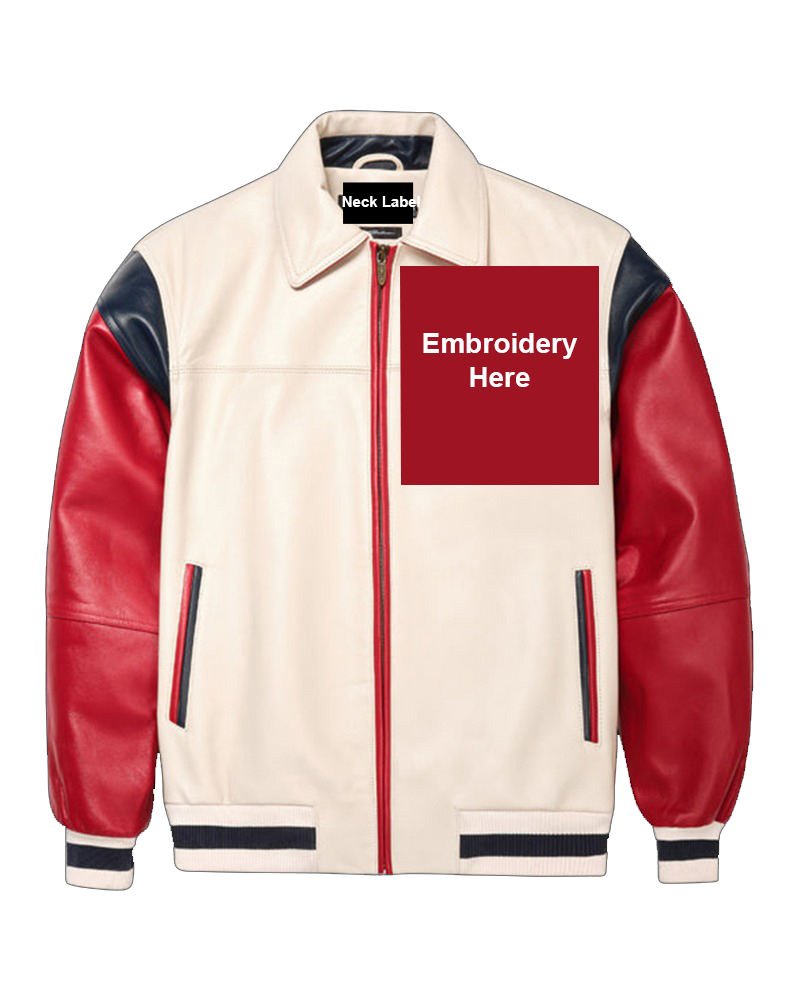 Men’s PU Leather Varsity Jacket Embroidery Front Color Zipper Casual Autumn Streetwear Coat (1)