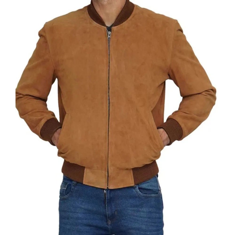 Men’s Red Suede Bomber Jacket Premium Cafe Racer Winter Leather Jacket (1)