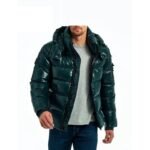 Men’s shiny leather-look puffer jacket finish