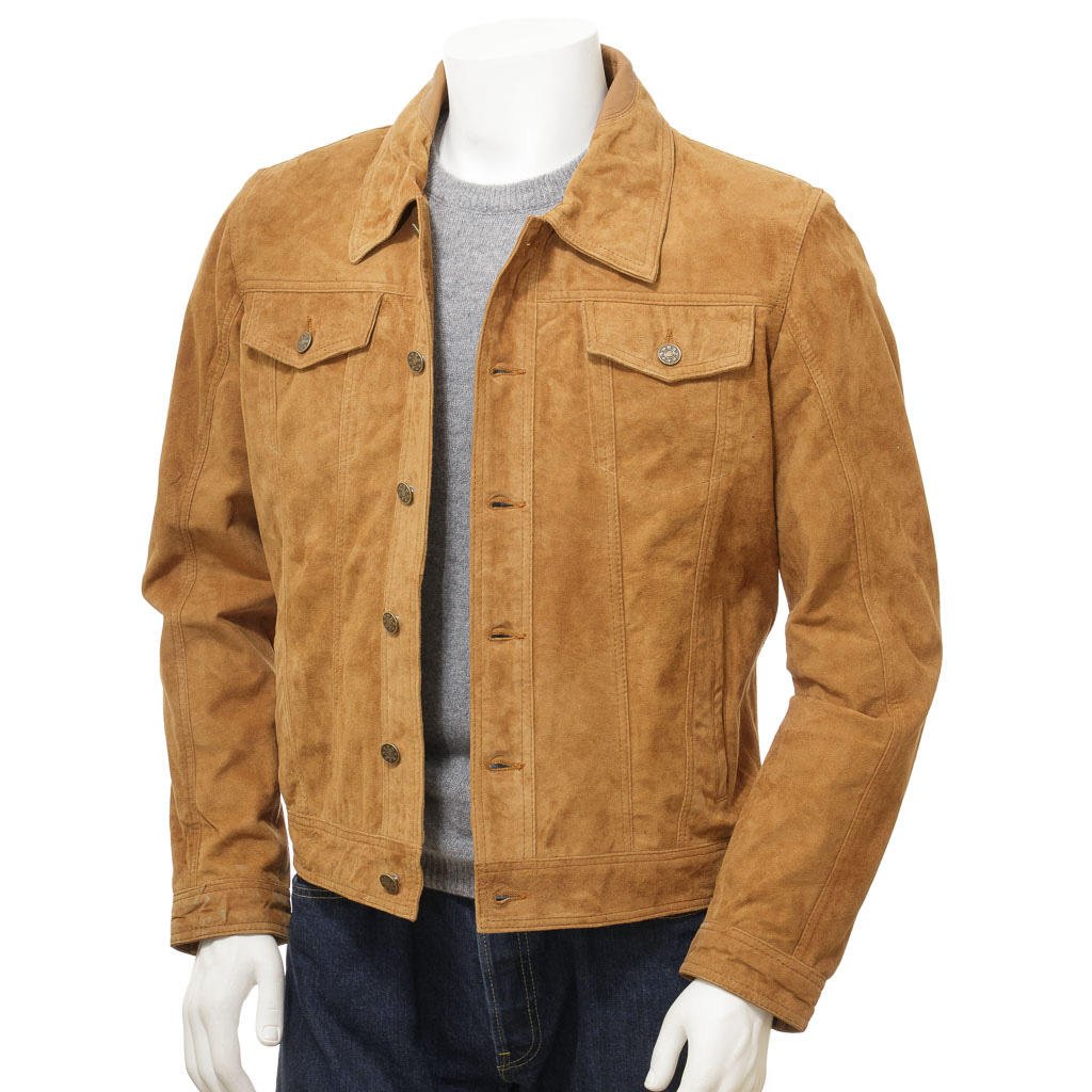 Men’s Suede Sheepskin Leather Jacket Stand Collar Waterproof Windproof Breathable Coat (4)