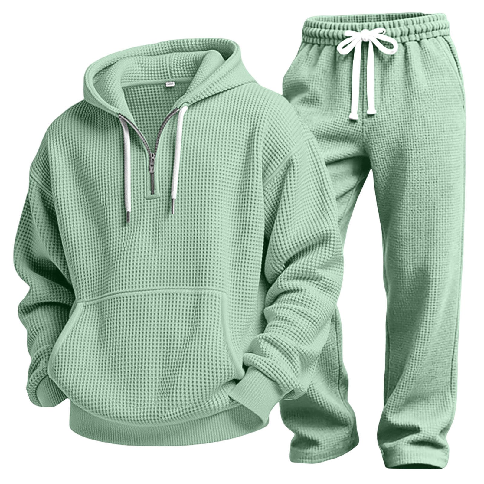 Men’s Waffle Knit Tracksuit Set Quarter Zip Hoodie & Sweatpants Casual Set (3)