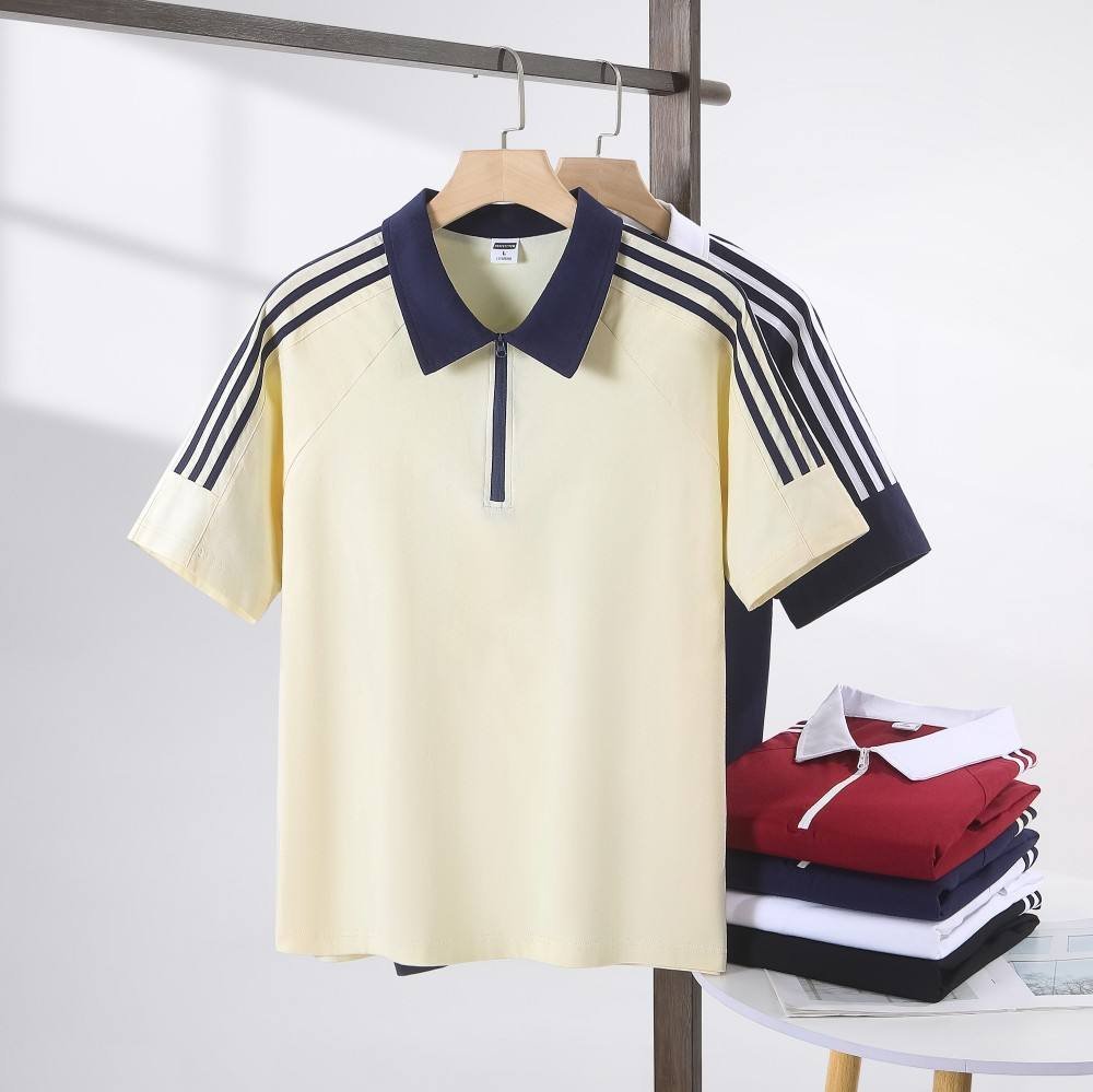 OEM Men’s Quarter Zip Polo Shirt 200gsm Cotton Women’s Breathable Plain Dyed Polo (1)