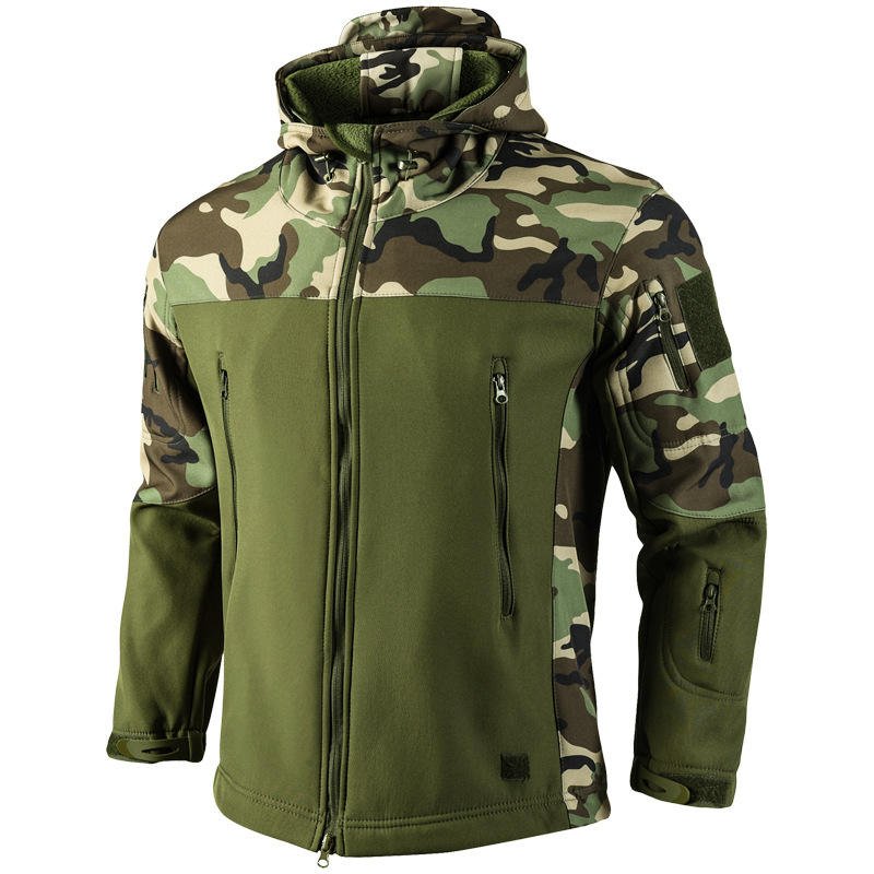 Unisex Tactical Softshell Jacket Waterproof Windproof Hooded Fleece-Lined Outdoor Coat (1)