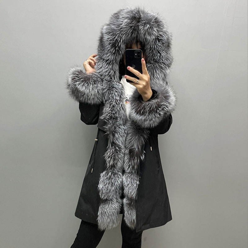Winter Parka Coat with Rabbit Fur Lining and Real Fox Fur Collar (2)