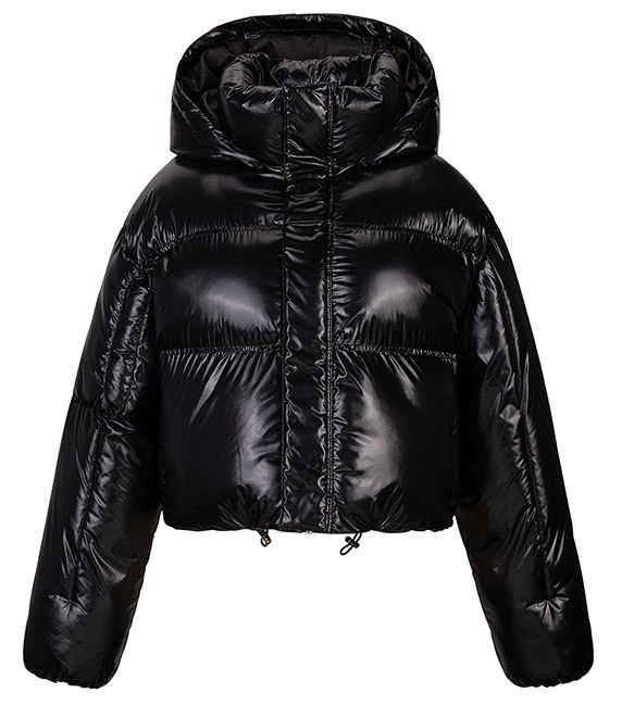 Women’s Black Cropped Puffer Jacket Custom Logo Bubble Winter Coat (3)