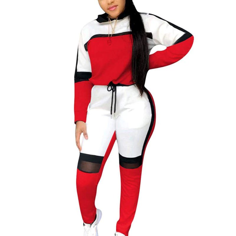 Women’s Color Block Tracksuit Set Cotton Hoodie & Pants Autumn Sportswear (4)