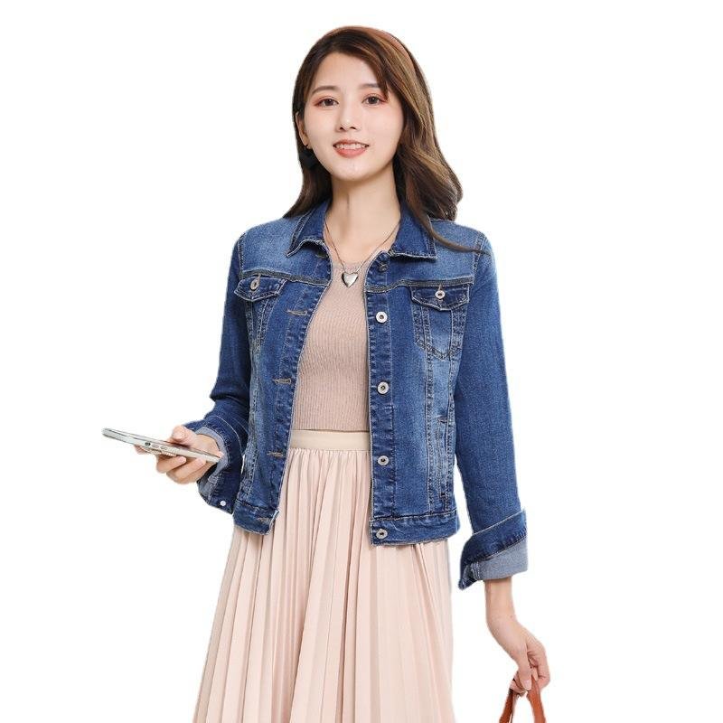 Women’s Cropped Frayed Denim Jacket Washed Button-Up Short Jean Jacket Cotton Filled Breathable Coat (4)