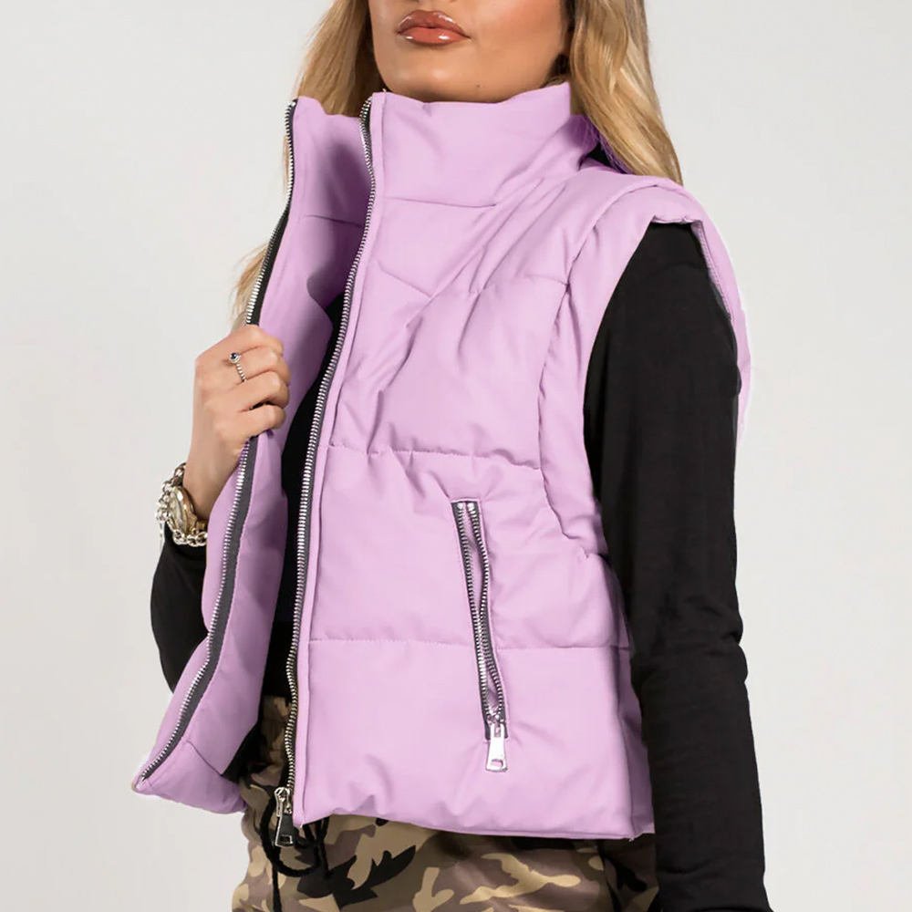 Women’s Cropped Puffer Vest Y2K Quilted Bubble Winter Crop Jacket (2)