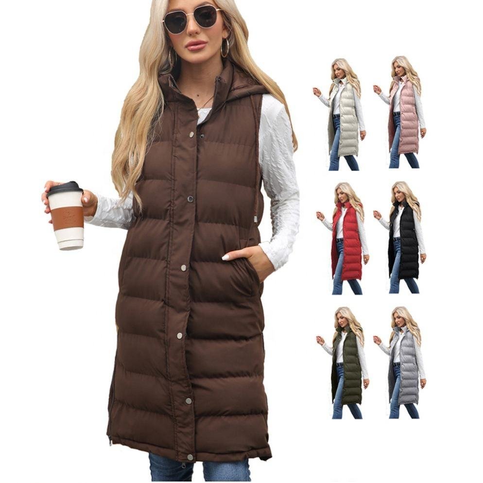 Women’s Longline Hooded Puffer Vest Sleeveless Quilted Thermal Winter Jacket (1)