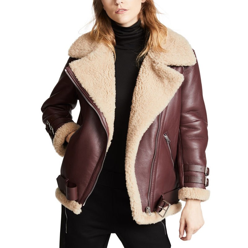 Women’s Oversized PU Shearling Jacket Brown Leather Winter Fashion Coat (4)