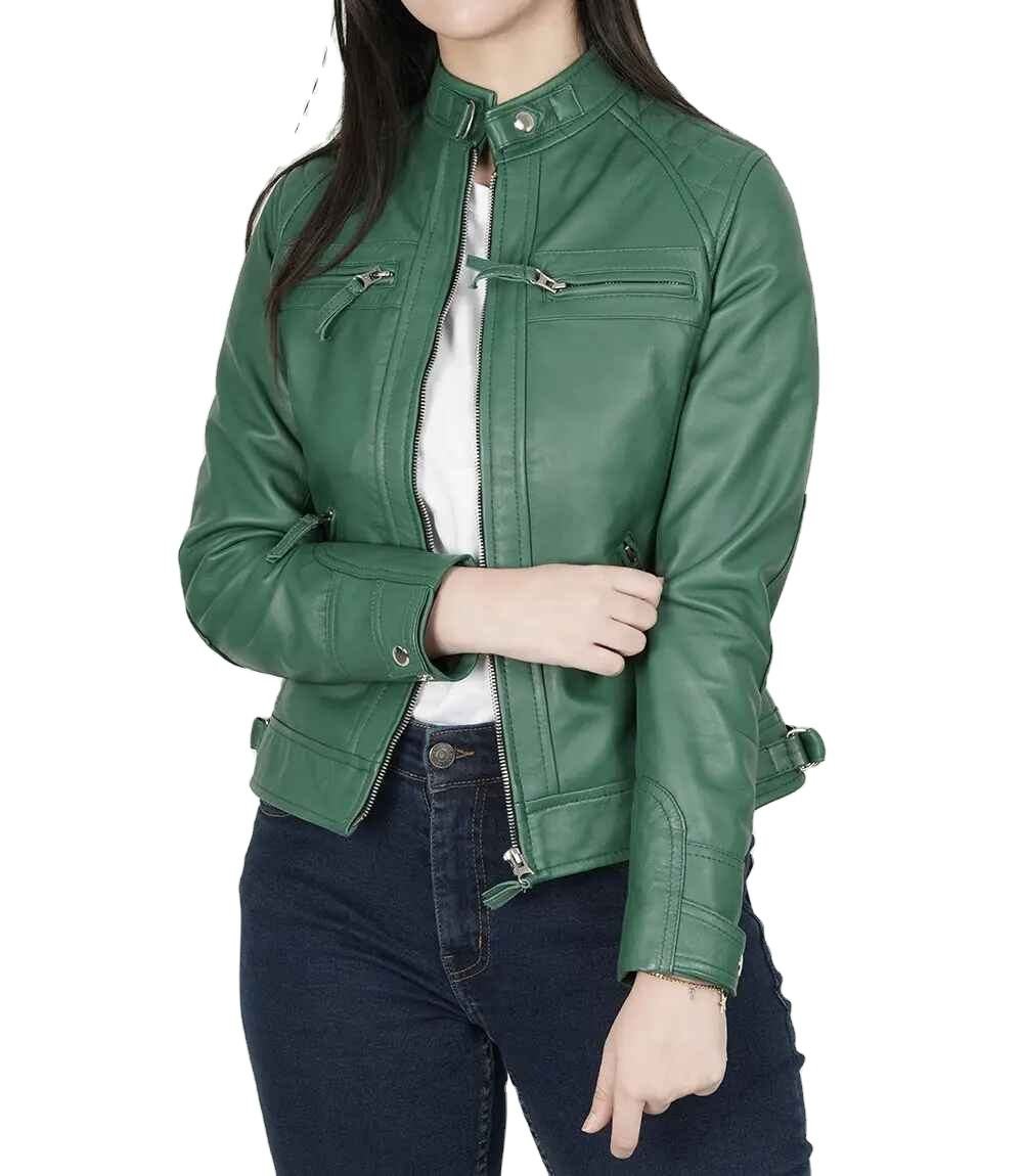 Women’s Plus Size Lambskin Moto Jacket Windproof Breathable Winter Coat Custom (1)