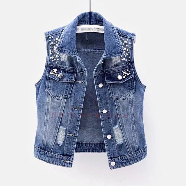 Women’s Quilted Denim Vest Cotton Breathable Sleeveless Jacket (2)