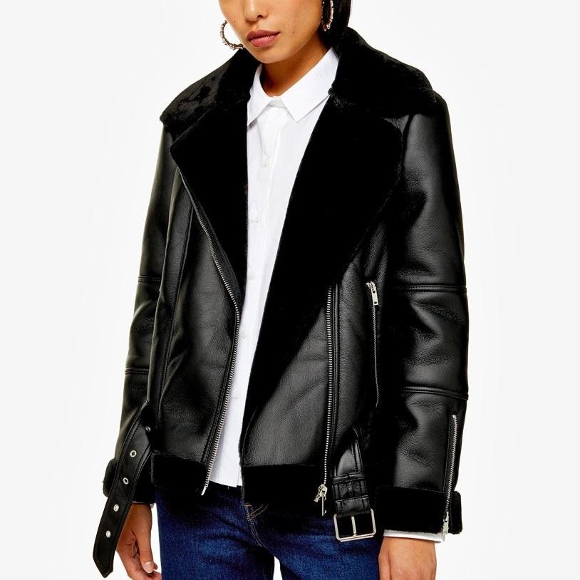 Women’s Quilted Oversized Leather Jacket Black Long Plus Size Spring Autumn Coat (1)