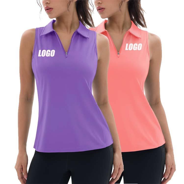 Women’s Sleeveless Golf Polo Shirt Custom Logo Breathable Performance Polo (2)