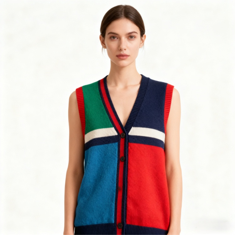 Women’s V-Neck Knit Vest Sweater Sleeveless Casual Breathable Knitwear (2)