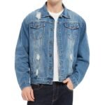 Custom men's distressed denim jacket