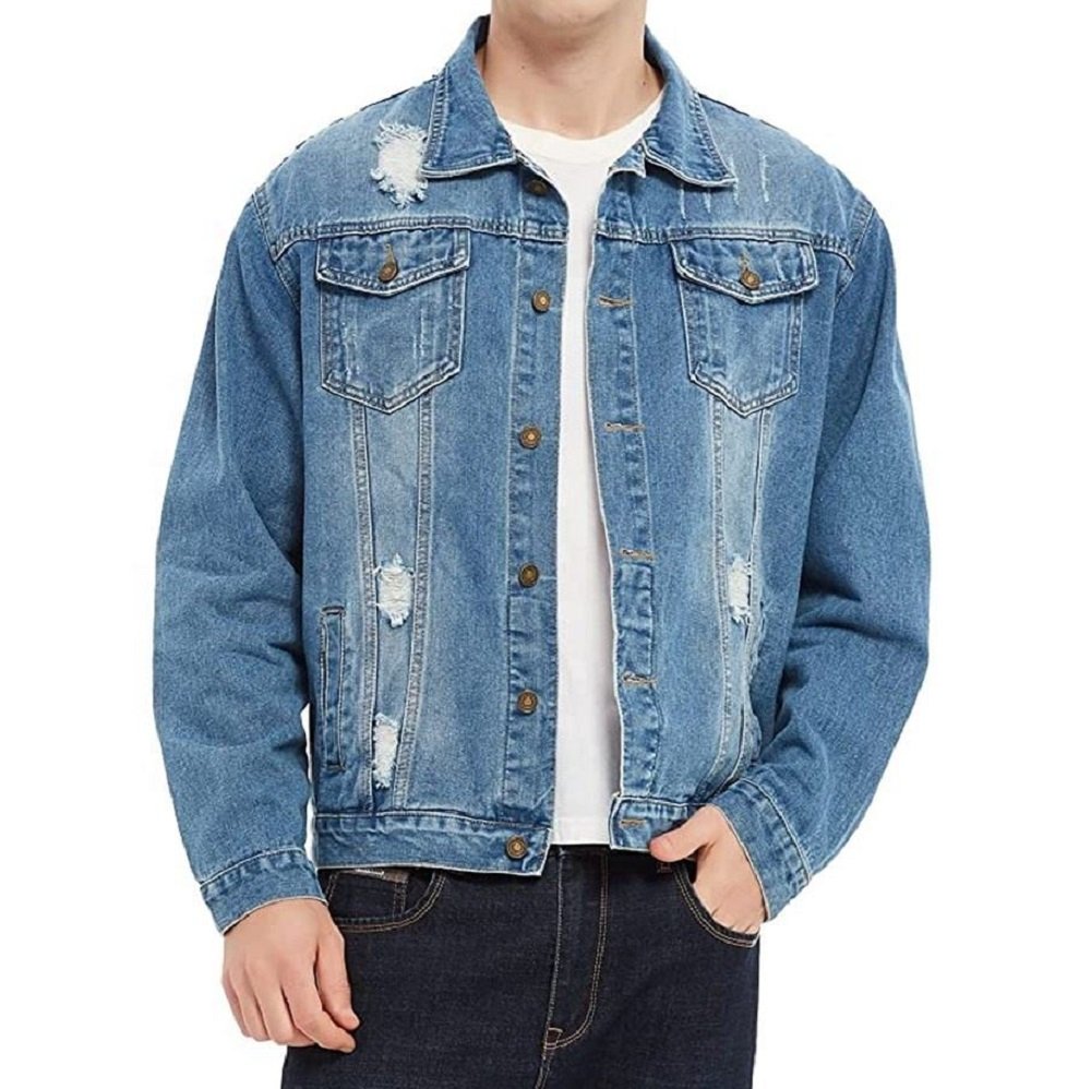 Custom Men's Distressed Denim Jacket Custom men's distressed denim jacket
