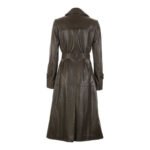 Women's belted long leather jacket