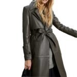 Custom women's belted long leather jacket