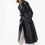 Women's long leather winter coat