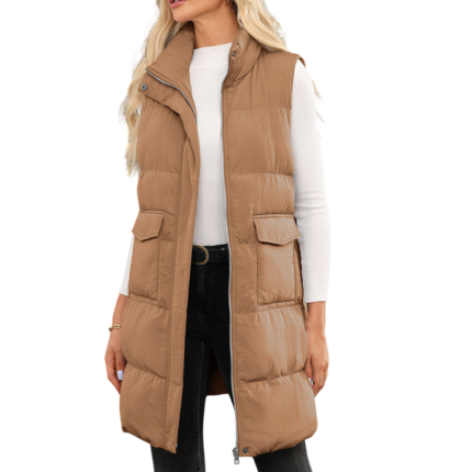 Custom women’s black longline puffer vest manufacturer