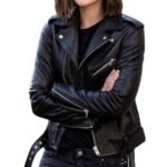 Women's slim fit PU biker coat