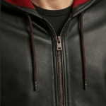 Custom men’s black leather hoodie jacket