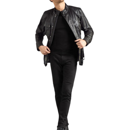 Men’s black slim fit leather jacket