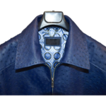 Men's blue leather bomber jacket