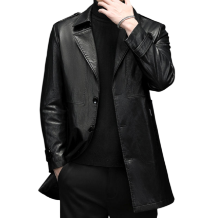 Men's plus size leather trench coat