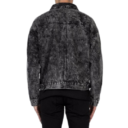 Black acid wash denim finish