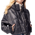 Women's quilted leather puffer jacket