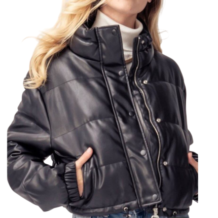 Women's quilted leather puffer jacket