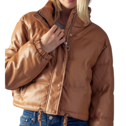 Custom women's quilted leather puffer jacket