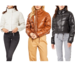 Custom women's quilted leather puffer jacket